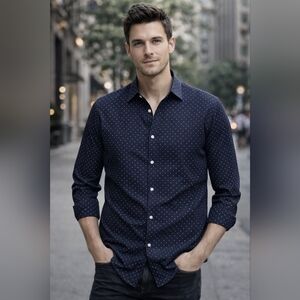 PD&C Dark Blue Polka Dot Shirt